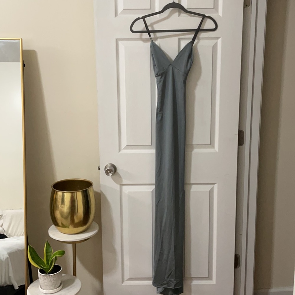 Want My Look Dusty Blue Silk effect Maxi Dress - Picture 7 of 8